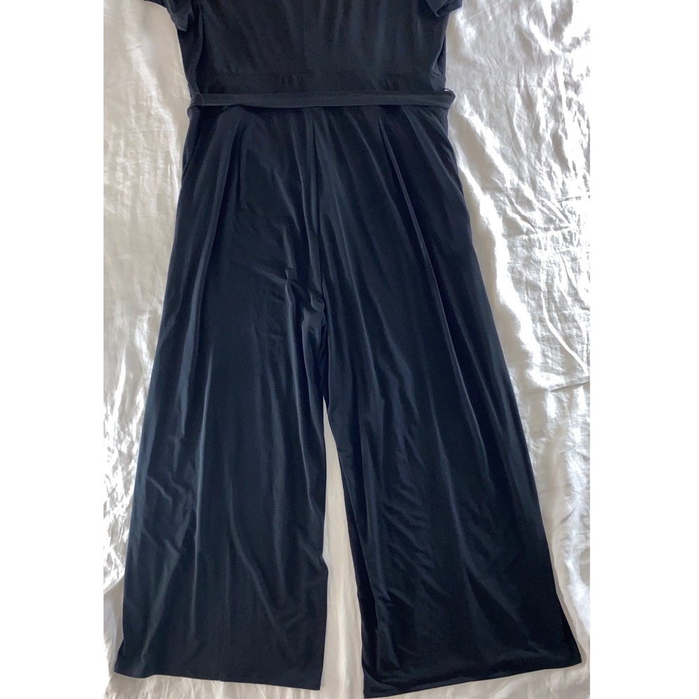 Lane Bryant Jumpsuit Women 22/24 Black Surplice Flutter Sleeve Wide Leg Pockets - Picture 12 of 16